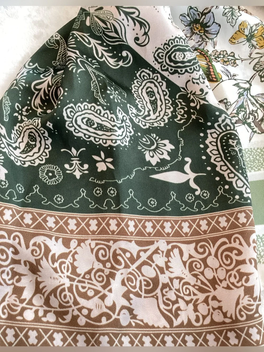 🦋Anthropologie Silky Scarves Bag Head Hair Scarf Set of 2 Butterfly Paisley